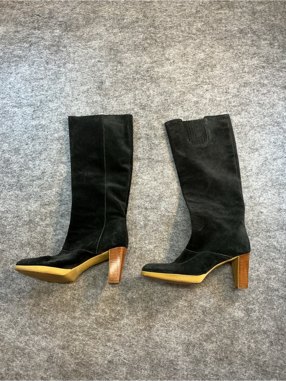 Salvatore Ferragamo Black Suede Mid-Calf Heeled Boots Size 10